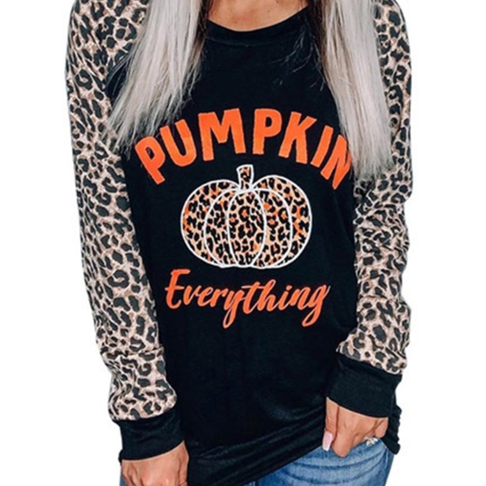 Leopard Pumpkin Print Long Sleeve Top